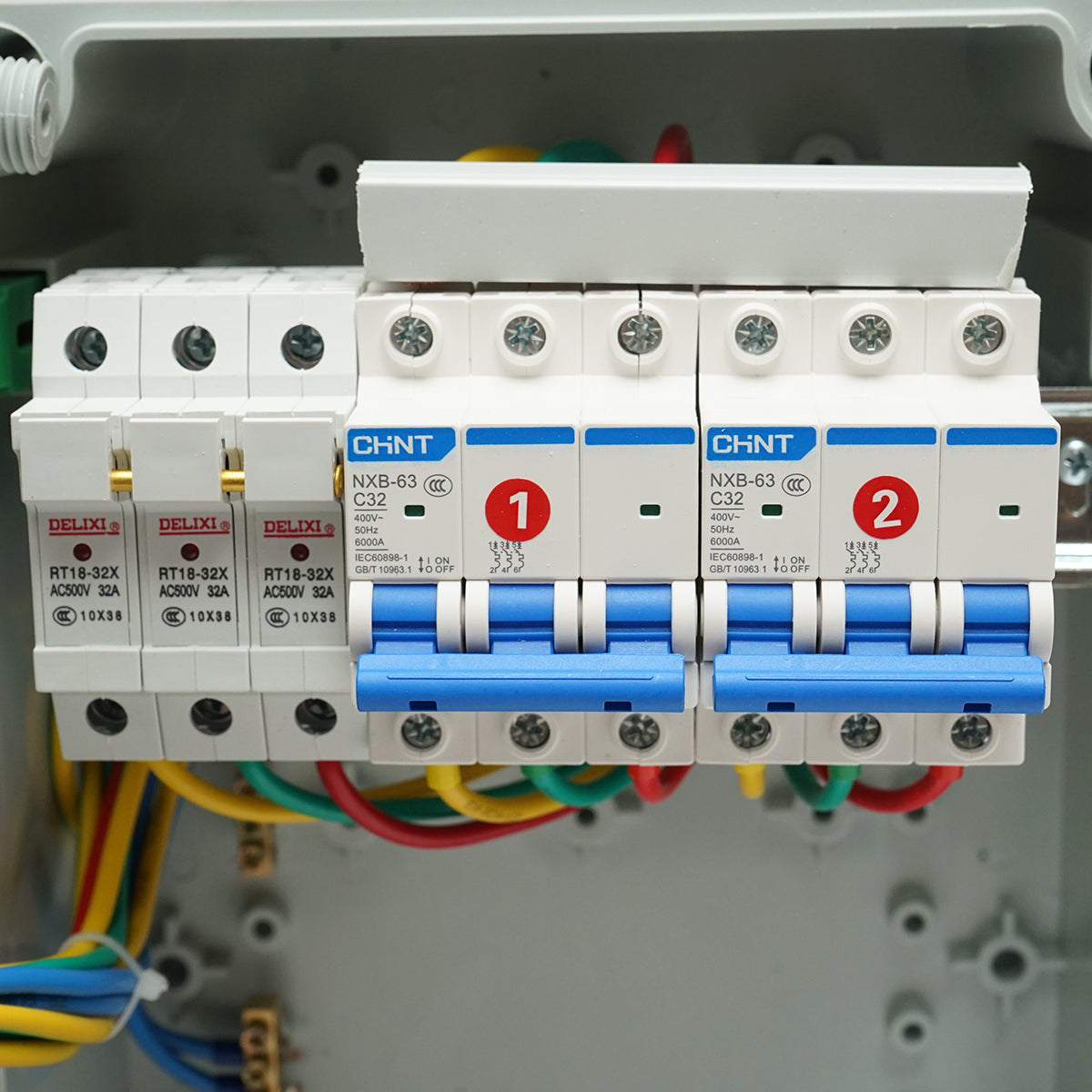 Group socket panel for construction site 2x400V/32A, 6 modules, 340x220x160mm IP67 SUNTREE