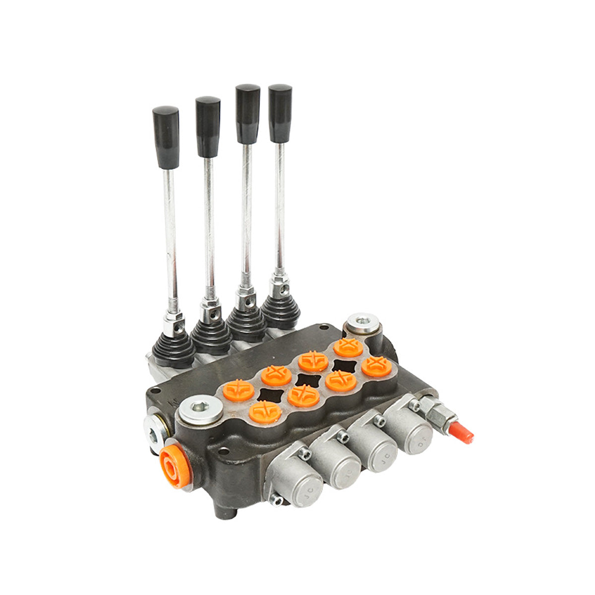 Hydraulic distributor with 4 levers, flow rate 80L/min with included lever and reduction -15 /+80 Breckner Germany