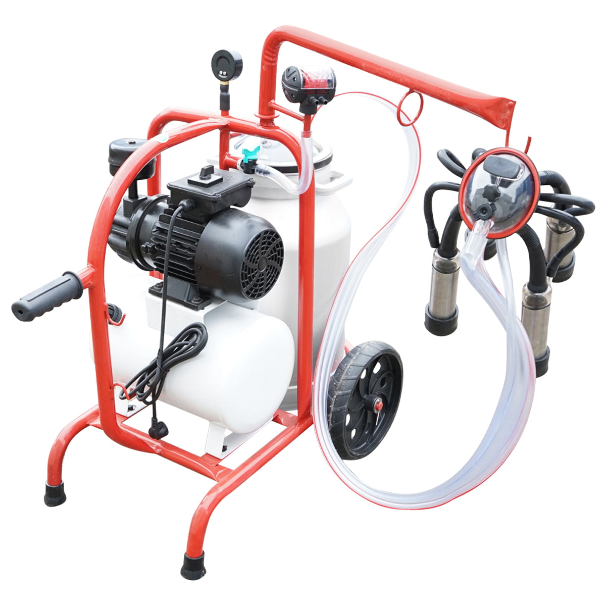 Milking machine for cows with a 160cc collector group, electrostatically painted chassis, 30L aluminum bucket, 1 Breckner Germany station.