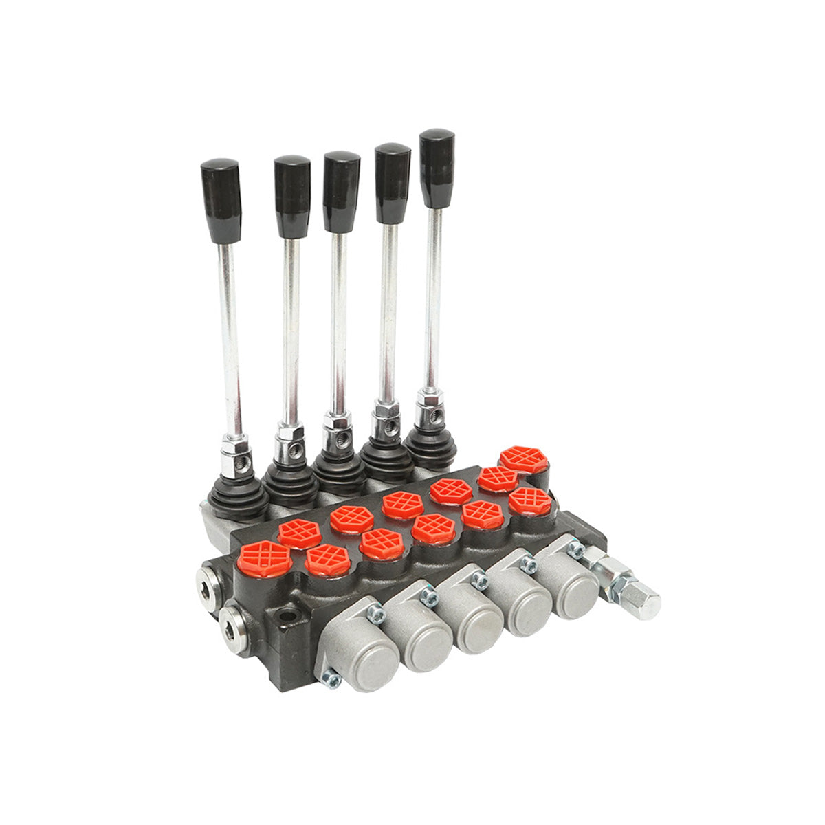 Hydraulic distributor with 5 levers, flow rate 40L/min with included lever and reduction -15 /+80 Breckner Germany