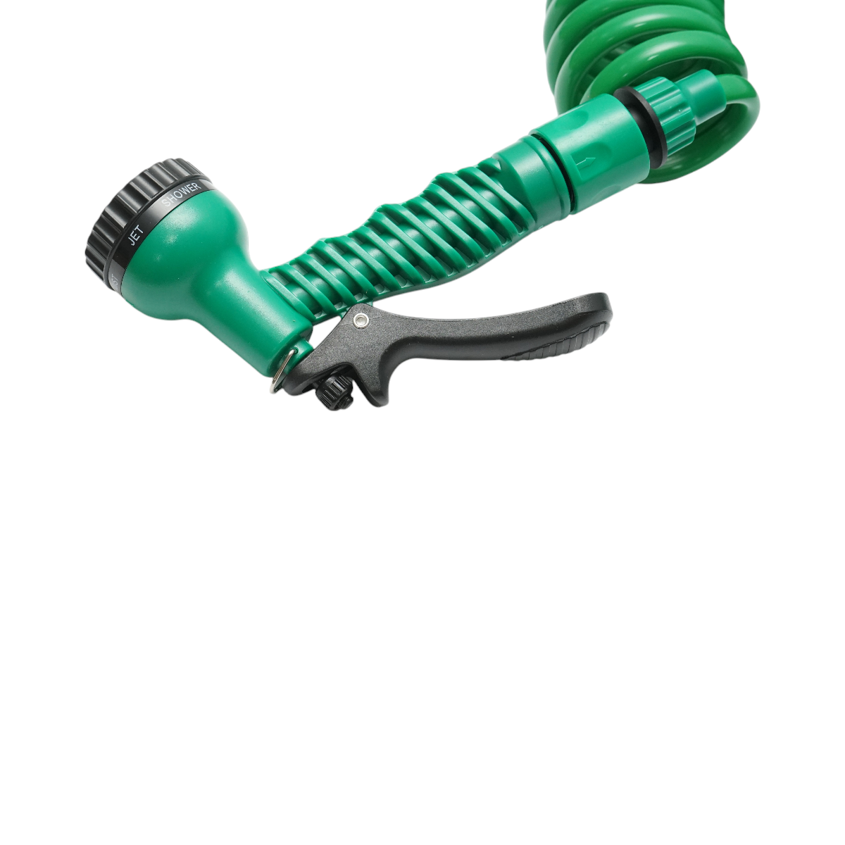 Spiral expandable garden hose 7.5m with adjustable pistol, 7 functions, 3/4 adapter, 1/2 quick coupling.