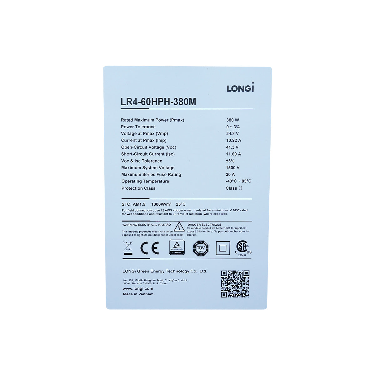 LONGI 380W LR4-60HPH-380M photovoltaic solar panel, monocrystalline 1755x1038x35mm