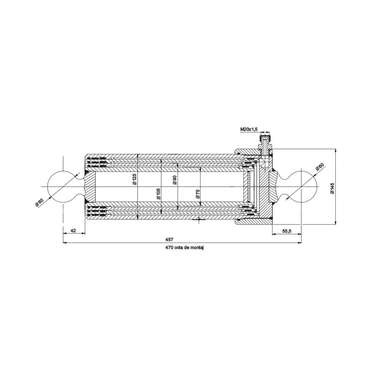 7T MT 150 telescopic tipping hydraulic cylinder trailer 3 stages