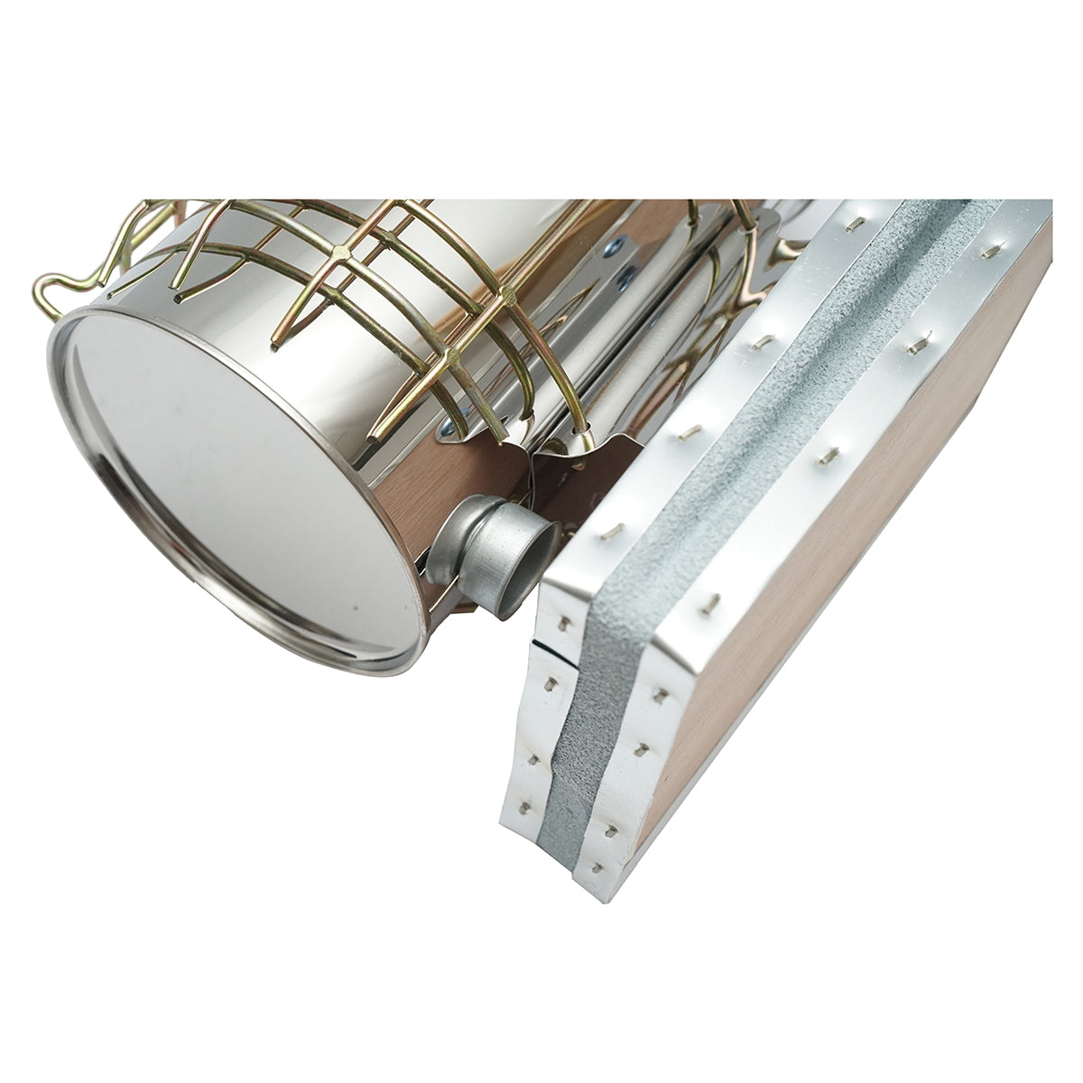 Stainless steel bee smoker with thermal shield cylinder and leather bellows 190mm