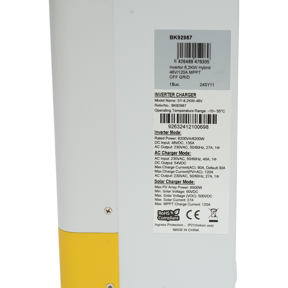 Hybrid solar inverter 6.2KW, 48VDC 135A, MPPT 120A, single-phase, OFF-GRID, parallel function SY-6.2K-48V Breckner Germany