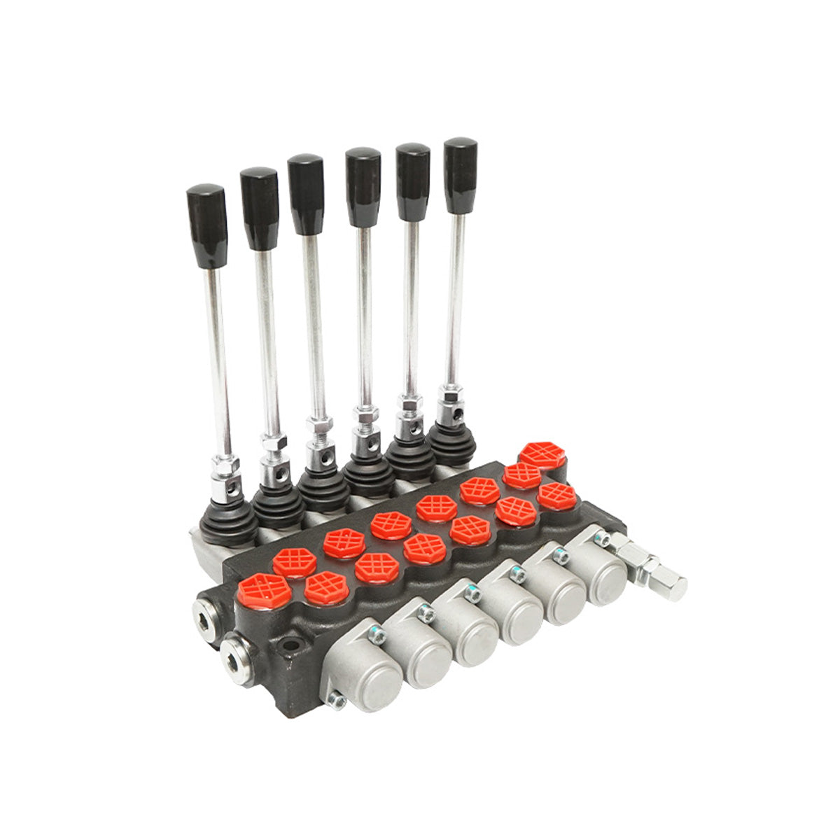 Hydraulic distributor with 6 levers, flow rate 40L/min with included lever and reduction -15 /+80 Breckner Germany