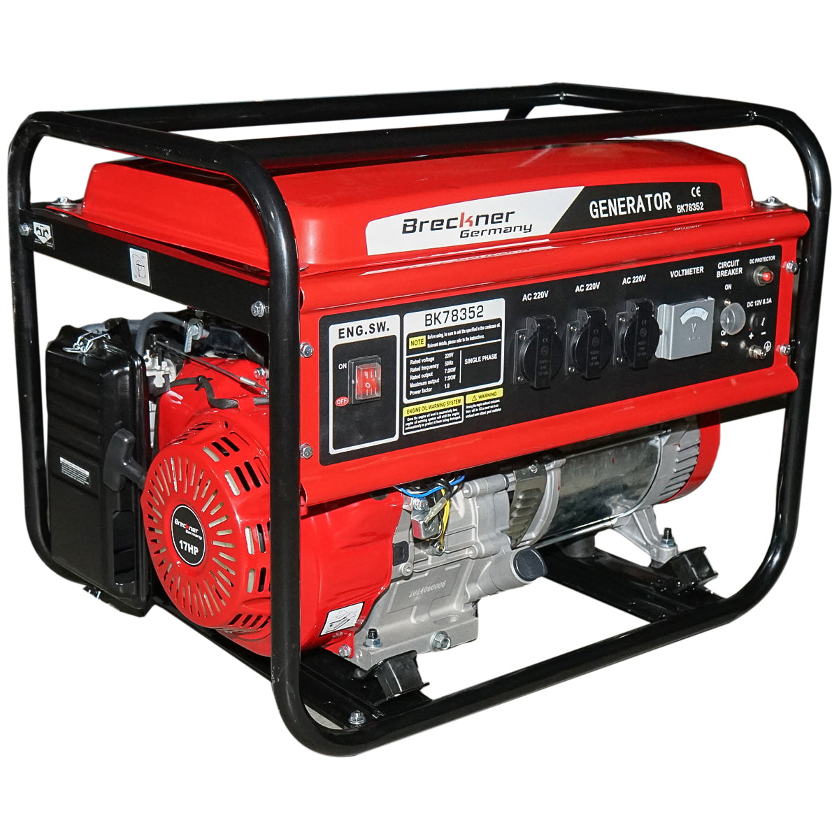 Gasoline electric generator 220V 7.5KW 50Hz, 17HP manual start Breckner Germany