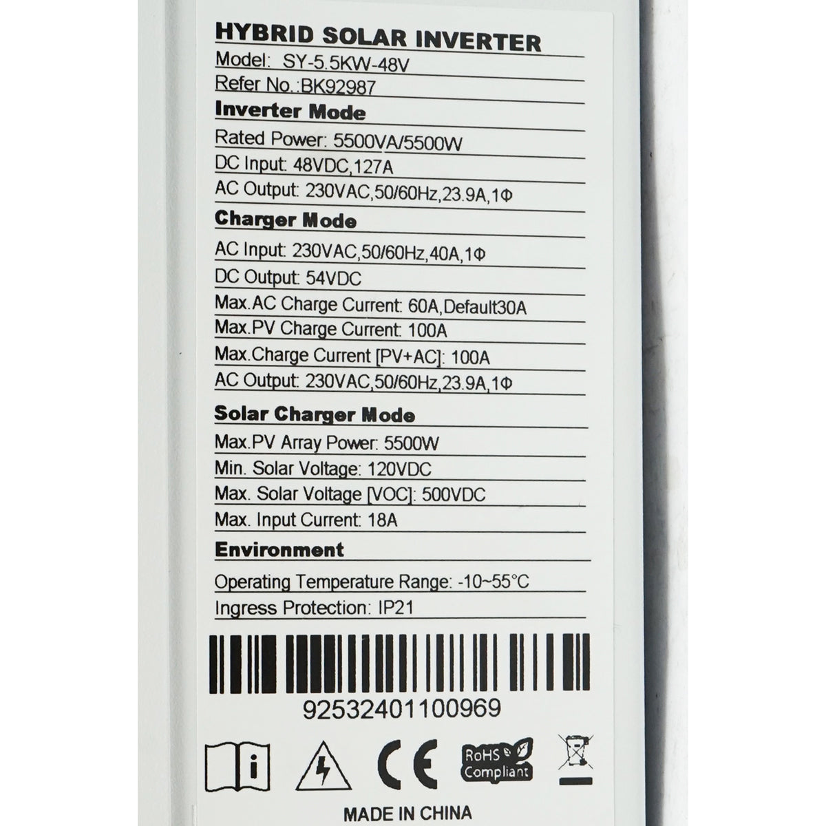Solar inverter on/off grid, hybrid SY-5KW-48V, 100A single-phase-three-phase Breckner Germany