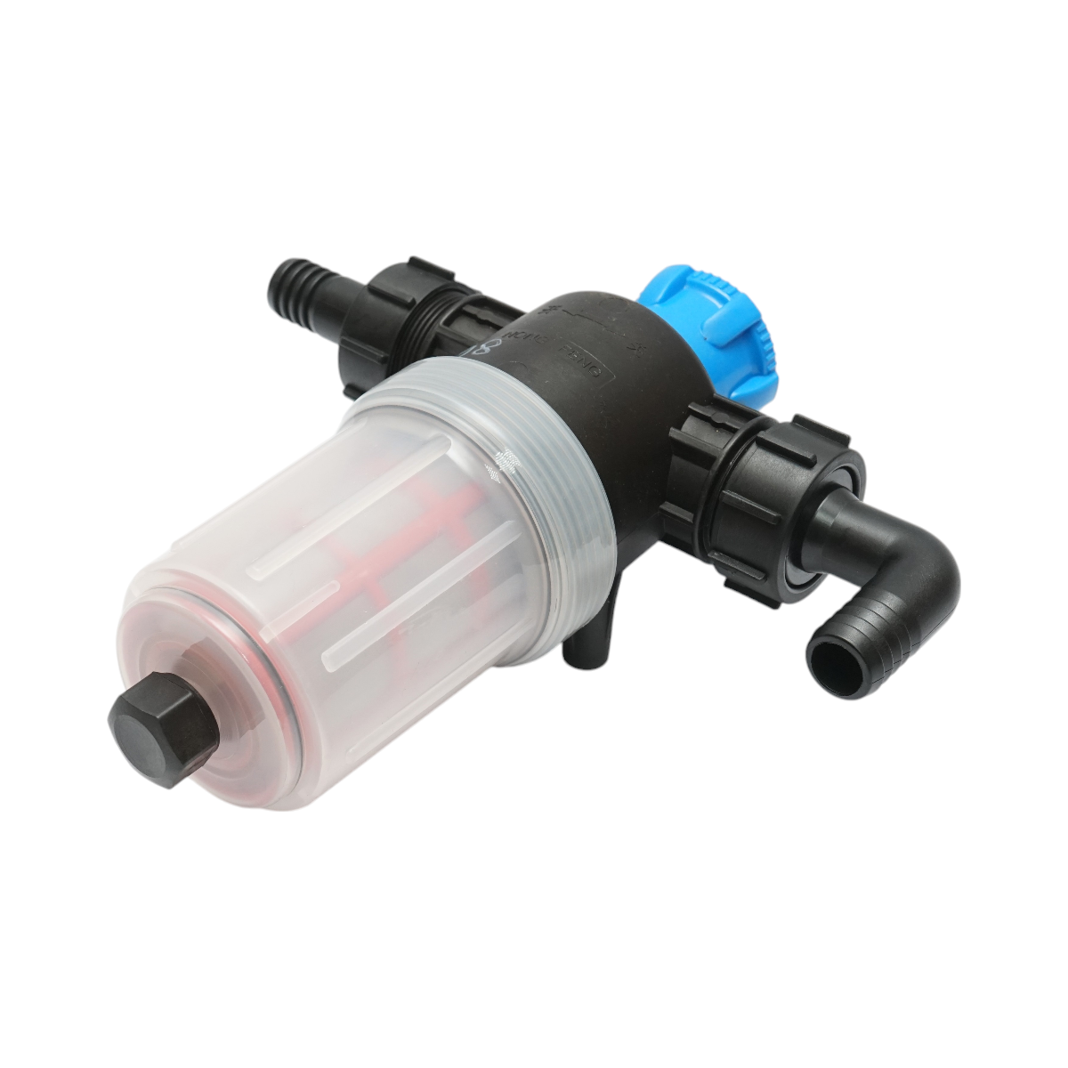 Transparent herbicide filter with 2 sieves and self-cleaning valve, 25mm connection