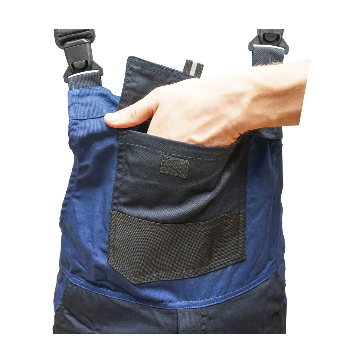 Work pants with bib, polyester with cotton overalls, navy blue, M Breckner Germany