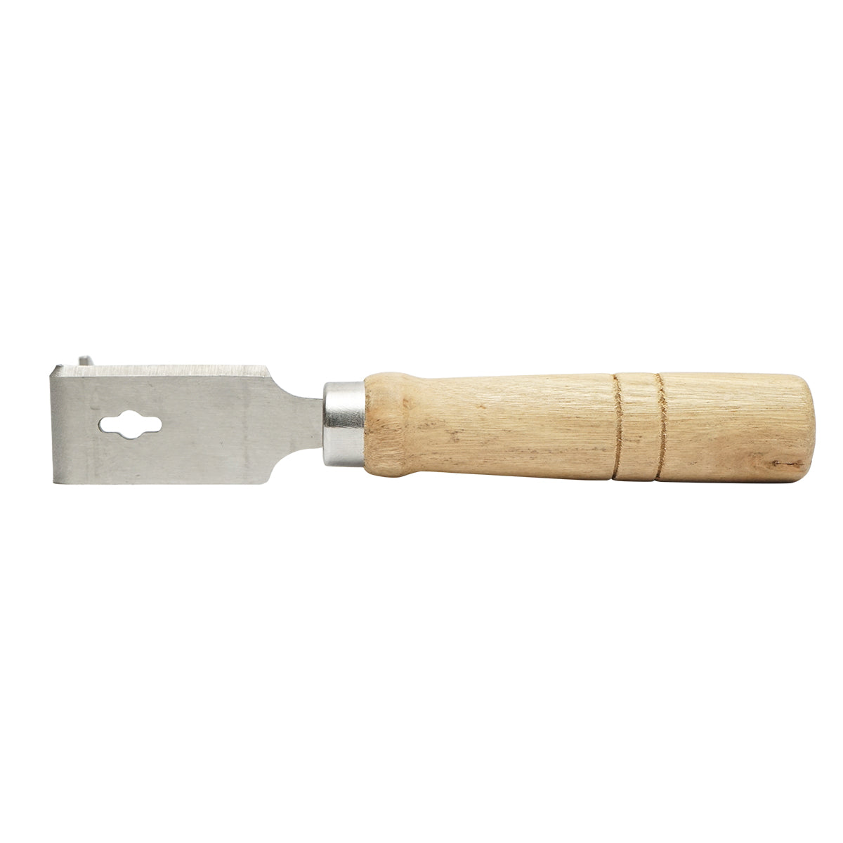 Bee knife with wooden handle for cleaning wax and propolis frames.