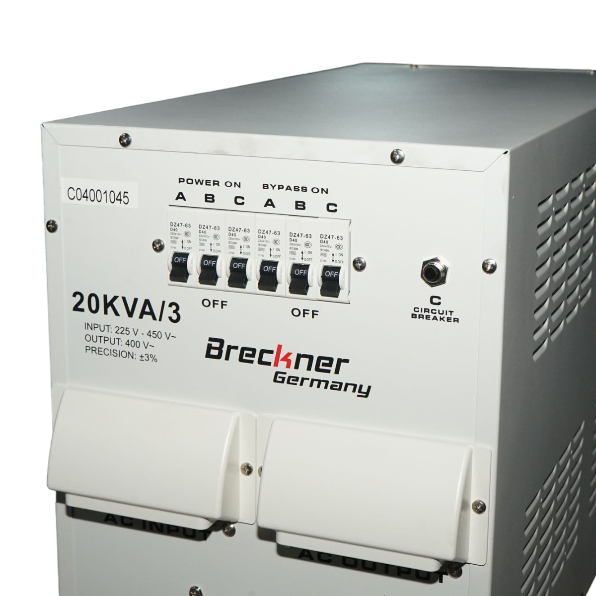 Automatic voltage stabilizer 20KVA, 16KW three-phase with servomotor Breckner Germany