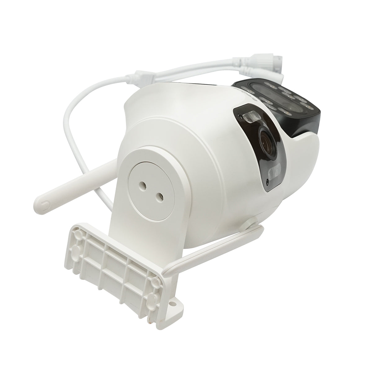 Surveillance camera with 4 lenses, 3 objectives 12 MP, dual control 2 CPU, P2P WIFI 2.4GHz, PTZ with motion sensor, color night vision, AI human detection and iCSee application.