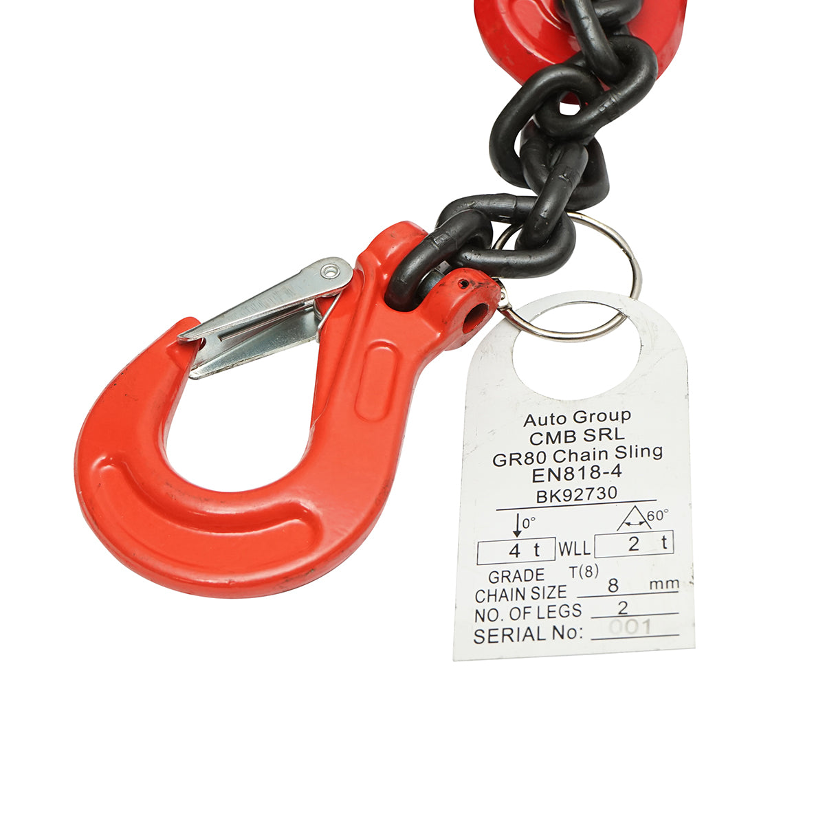 Anchor chain for heavy machinery with a ratchet tensioning device, load capacity 4T, chain length 4m, link thickness 8mm.