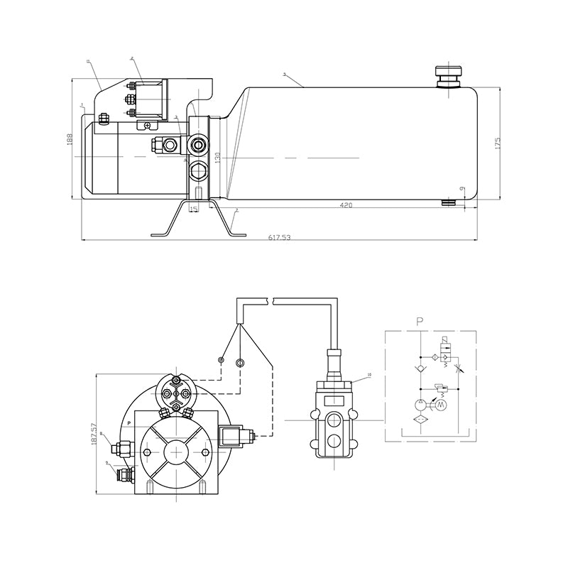 12V hydraulic pump, 1.6kW 160 bar, with 10L metal tank and remote control
