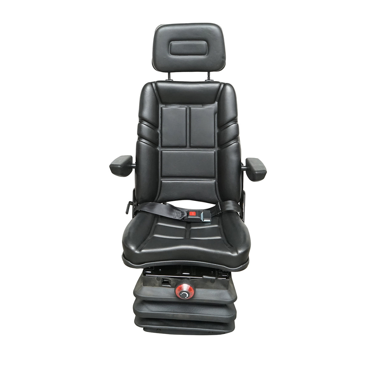 Universal seat with safety belt, headrest, and armrests for agricultural or industrial machinery