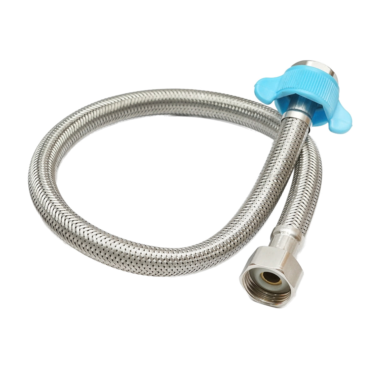 Stainless steel water trough for sheep with a constant level float, 2.5L 250x240x100mm and a 750mm hose with 1/2" thread, Breckner Germany.