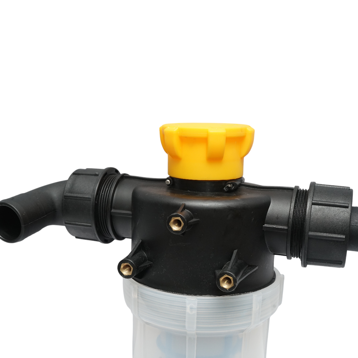 Transparent herbicide filter with mesh and self-cleaning valve, 38mm connection