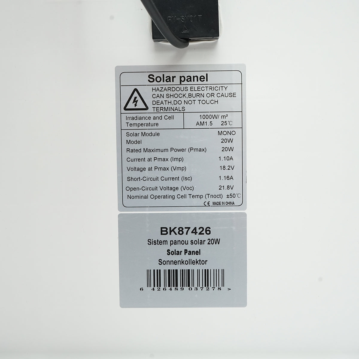 20W monocrystalline solar panel 400x300x17mm with a 10A voltage regulator, 12/24V Breckner Germany