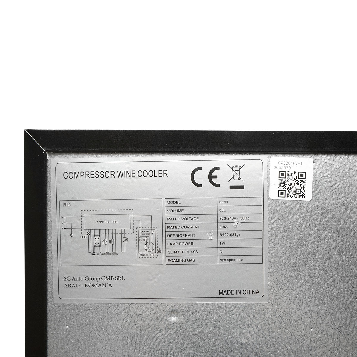 Wine refrigerator, 33 bottles with 4 wooden shelves 88L, 220V