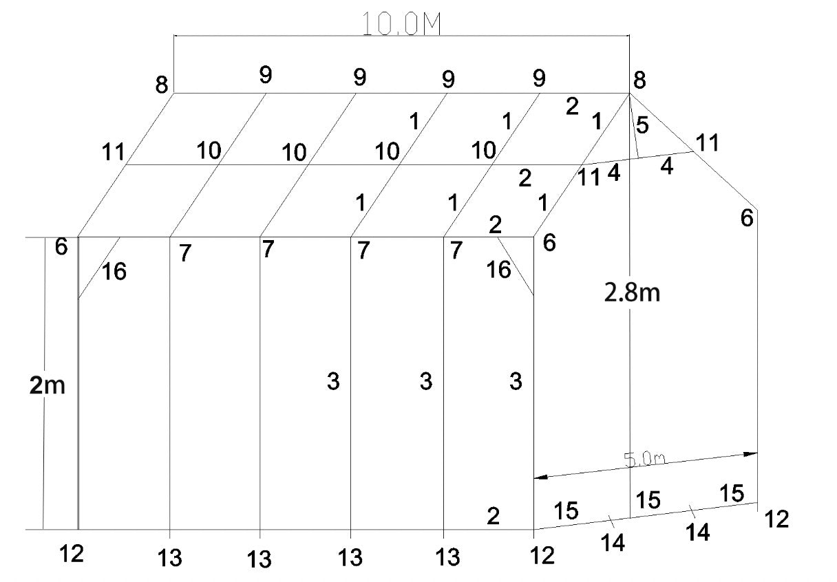 PVC event hall with a width of 5m and a length of 10m, height of 2.8m with a galvanized steel frame.