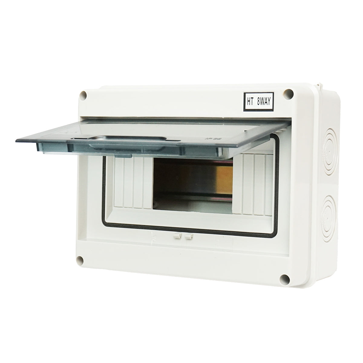 Single row fuse board, 8 modules 215x210x100mm IP65