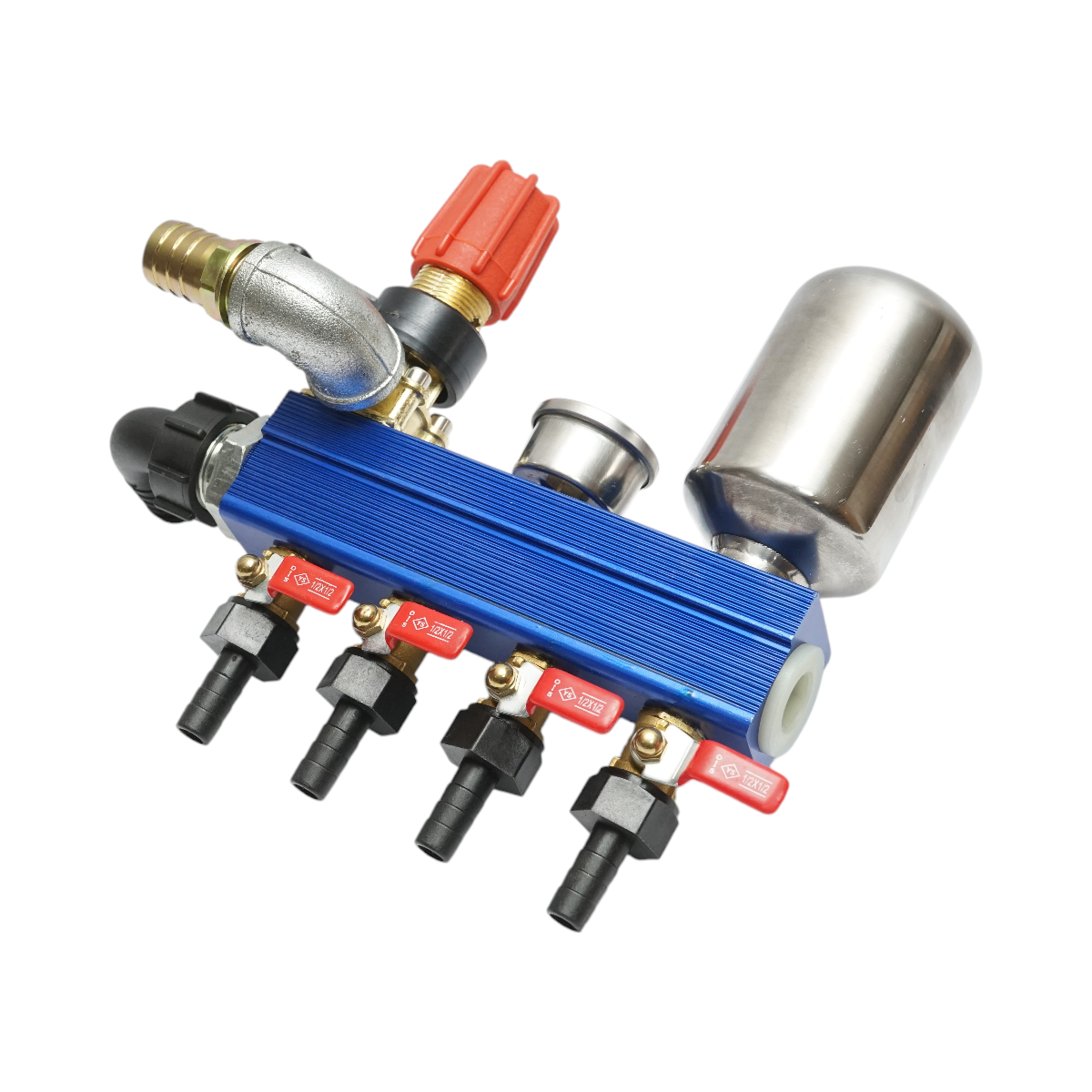 Herbicide distributor with 4 outlets and manometer