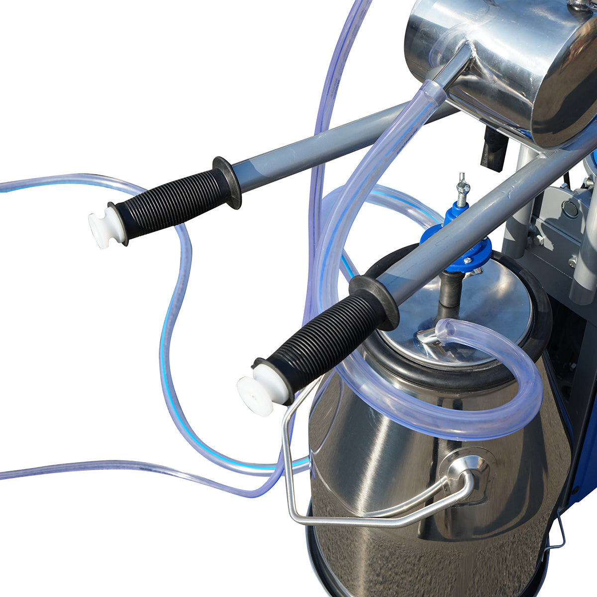 Single post milking machine 550W, 220V stainless steel 25L tank, milking group with 2 suction cups, vacuum pressure 45-50 kPa, pulsations 60-80 cpm