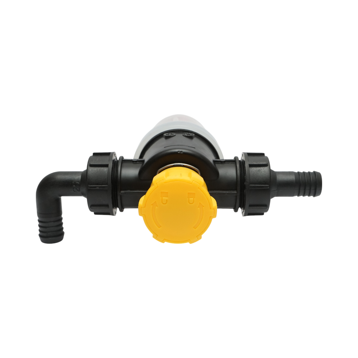 Transparent herbicide filter with mesh and self-cleaning valve, 25mm connection