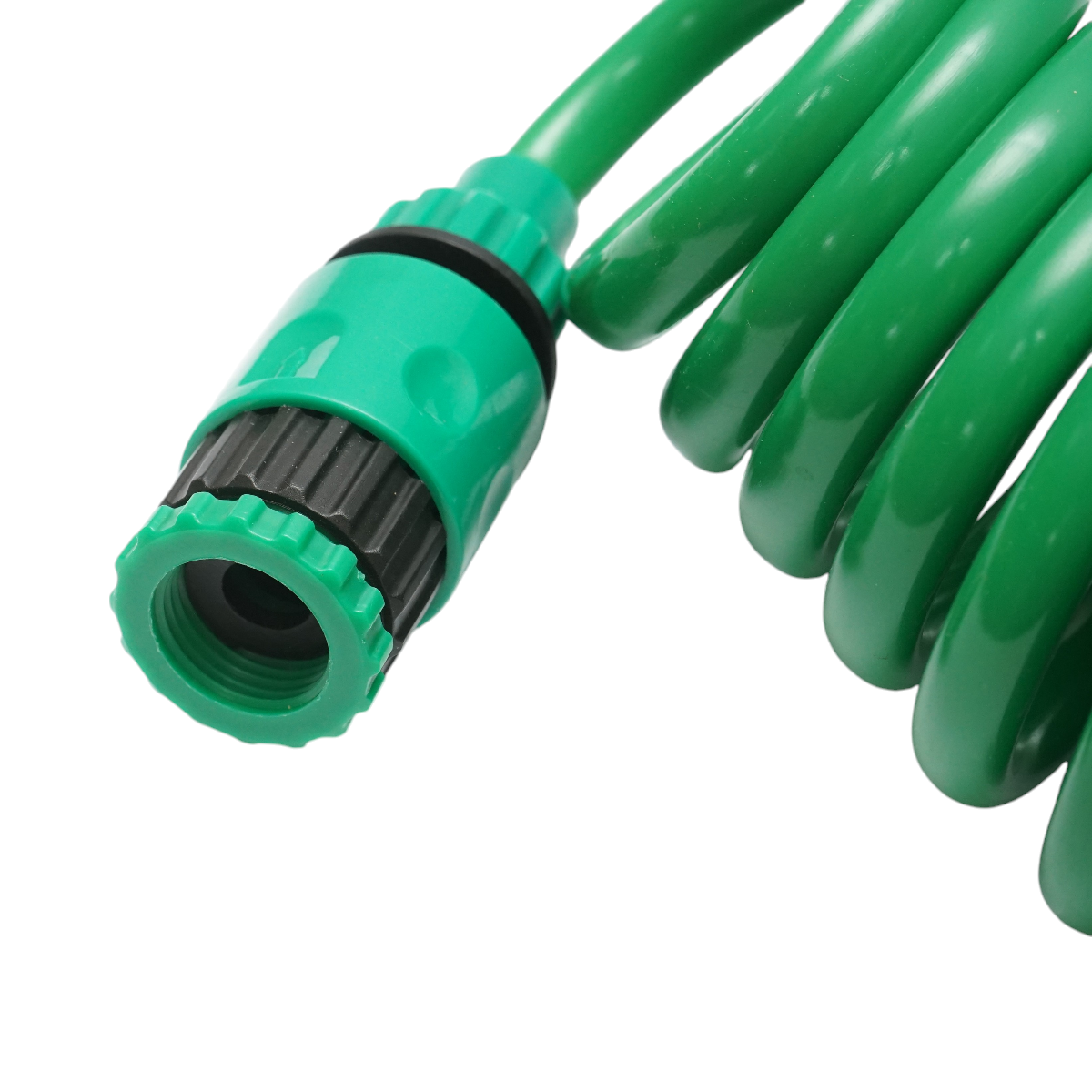 Spiral expandable garden hose 7.5m with adjustable pistol, 7 functions, 3/4 adapter, 1/2 quick coupling.