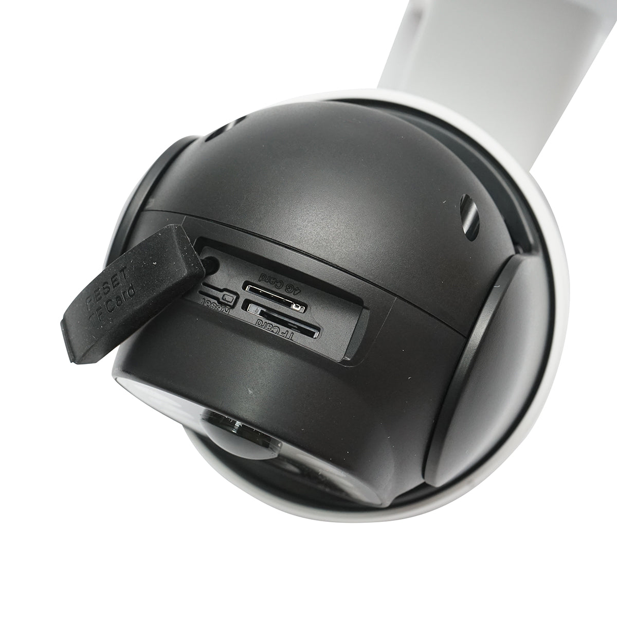 4 MP surveillance camera with 7.6W solar panel, 18650 battery, 4G SIM card, 360-degree rotating PTZ with motion sensor, 64 GB memory card, human detection PIR, and iCSee application.