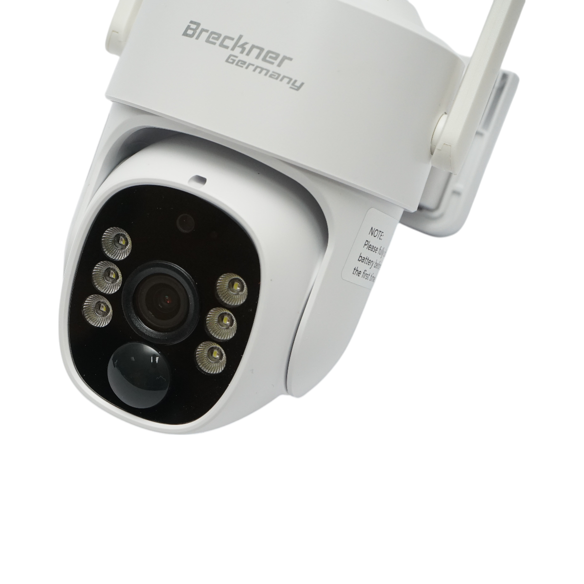 Surveillance camera with dual lens 3MP, 4G, 2.4 GHz WIFI with solar panel, 9000 mAh battery, PTZ control, human PIR detection, night vision, and Ubox application.