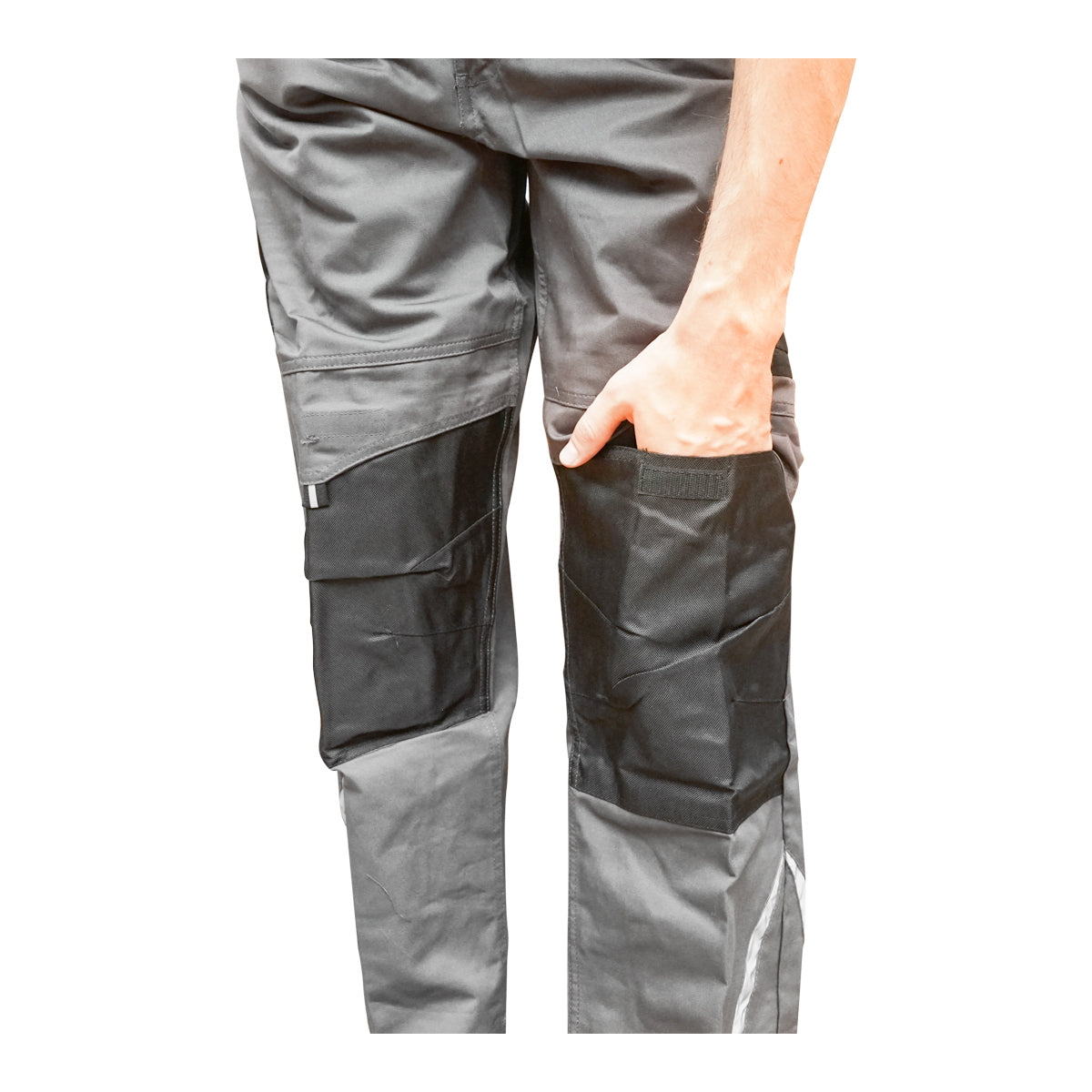 Work pants with bib, polyester with cotton overalls, gray with black, L Breckner Germany