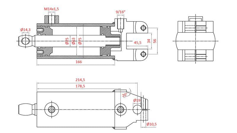 Power steering cylinder for Massey Ferguson OEM code 1605121M91, 1605121M92, 532193M91, 3773711M91