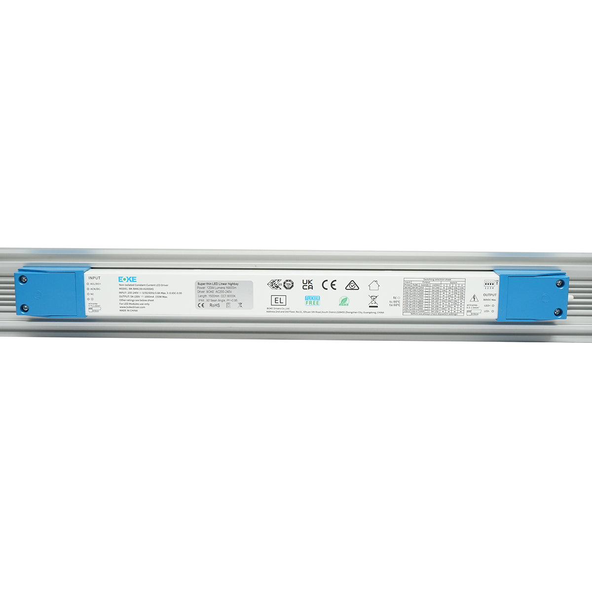 High-Bay LED industrial lighting fixture 120W, 220V, 6000K, 16800LM for halls, warehouses 1500mm IP44 Breckner Germany