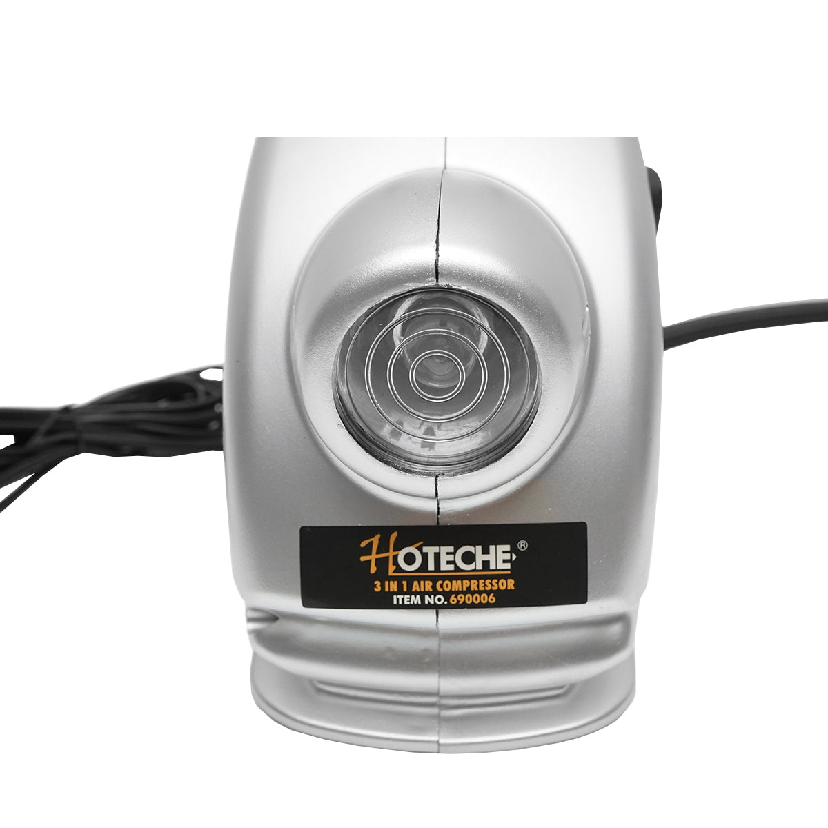 12V 3 in 1 car compressor with flashlight and work lamp, maximum pressure 6.9 Bar. Hoteche