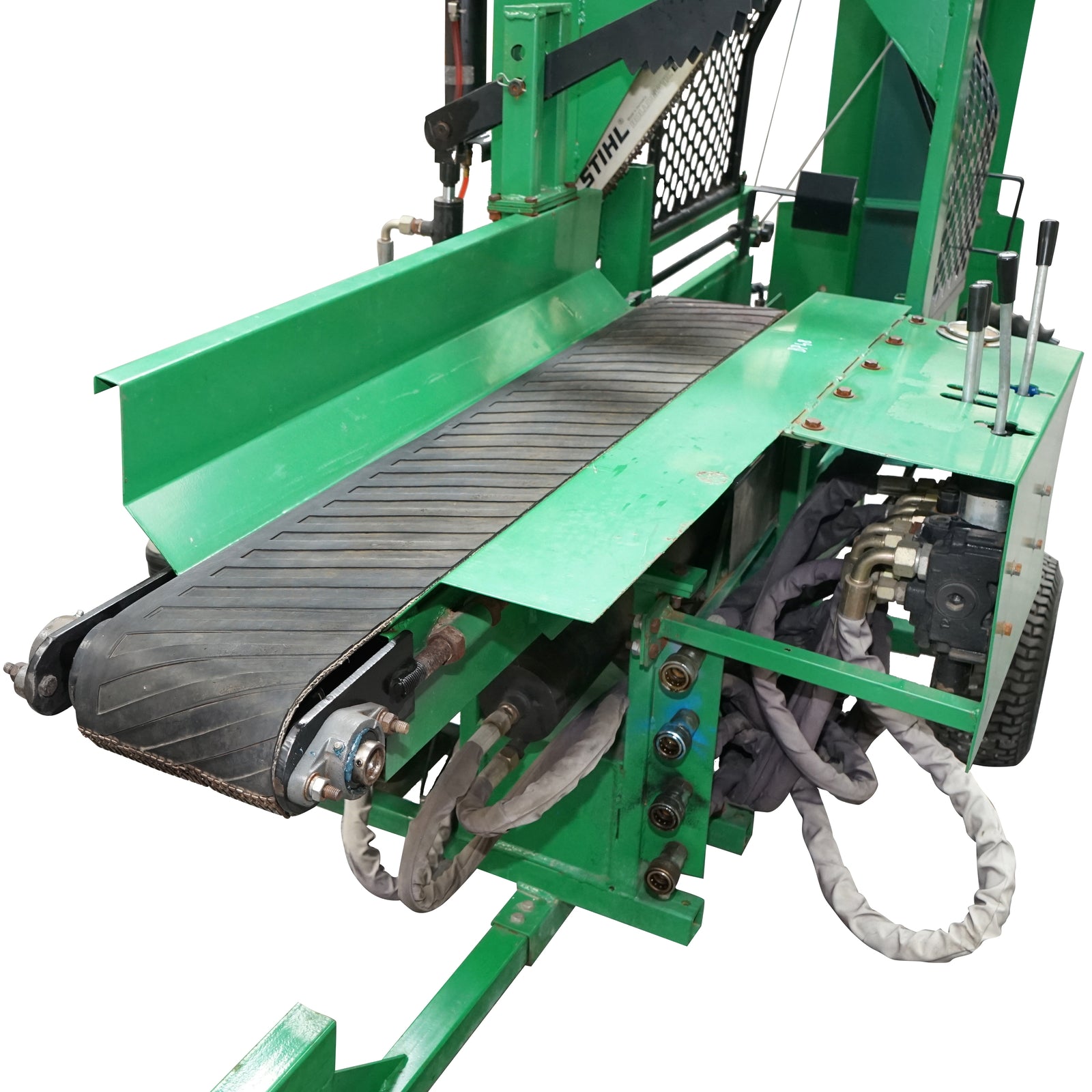 Wood splitter 16T, gasoline engine 15HP with conveyor belt and conveyor 525 Kg