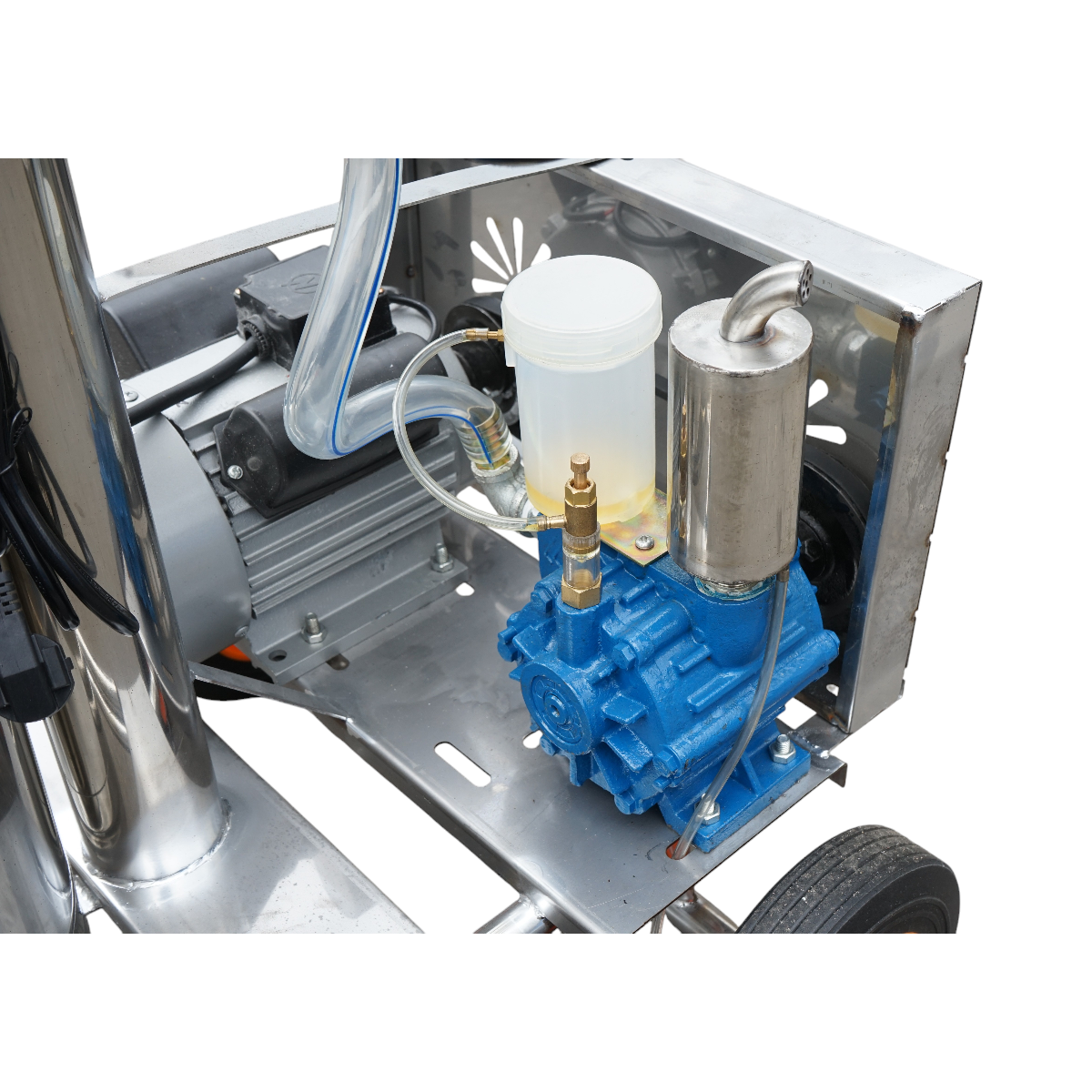 Sheep milking machine 1 post 750W, 220V stainless steel tank 25L, milking group with 2 teats, vacuum pressure 40-50 kPa, pulsations 60-80 cpm