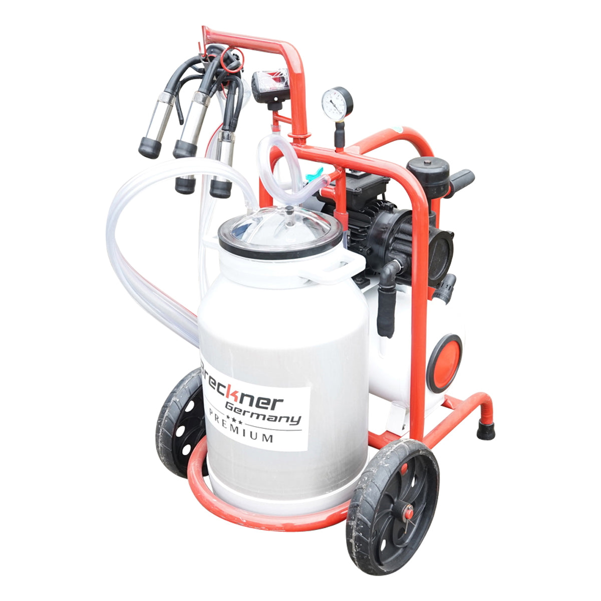 Milking machine for cows with a 160cc collector group, electrostatically painted chassis, 30L aluminum bucket, 1 post Breckner Germany