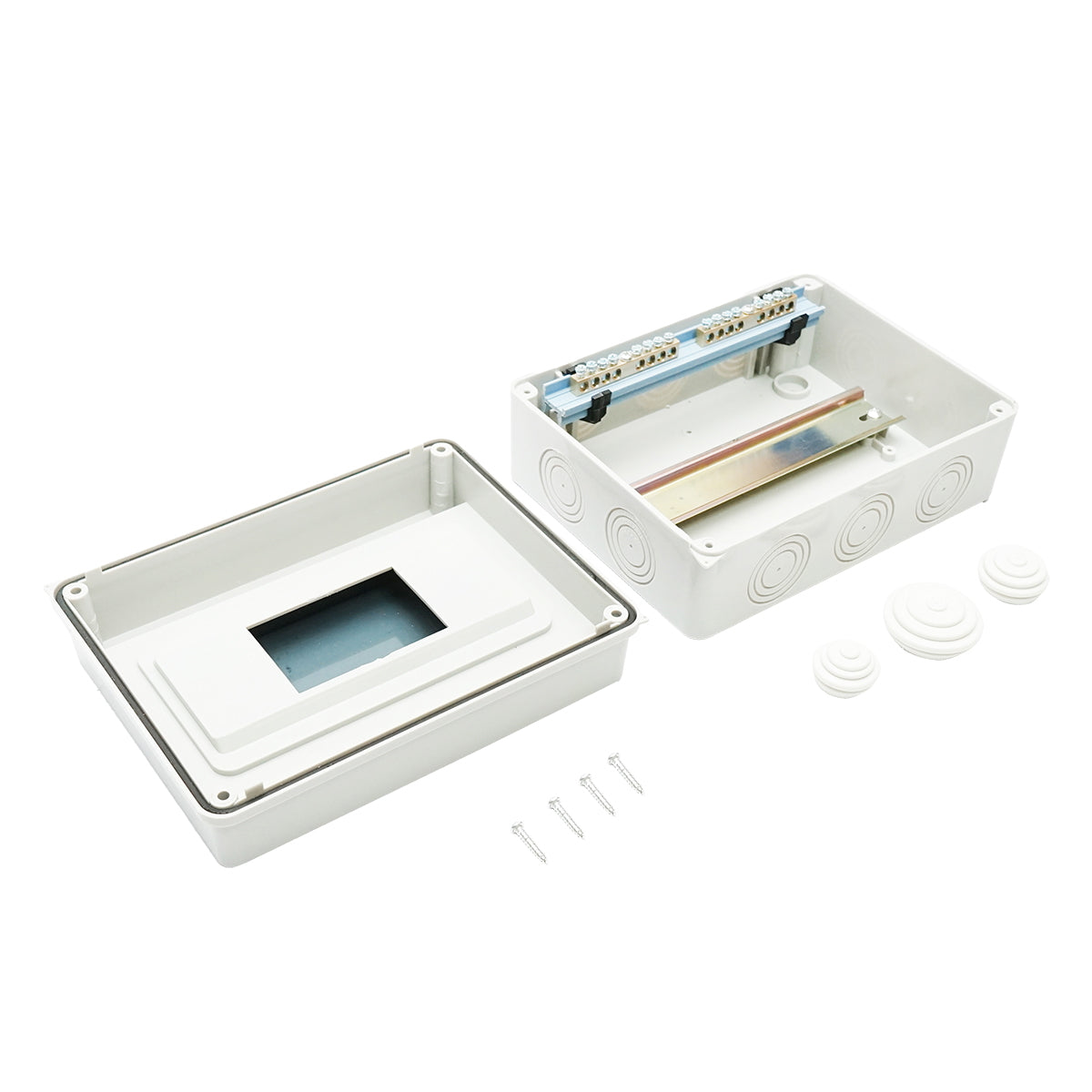 Single row fuse board, 8 modules 215x210x100mm IP65