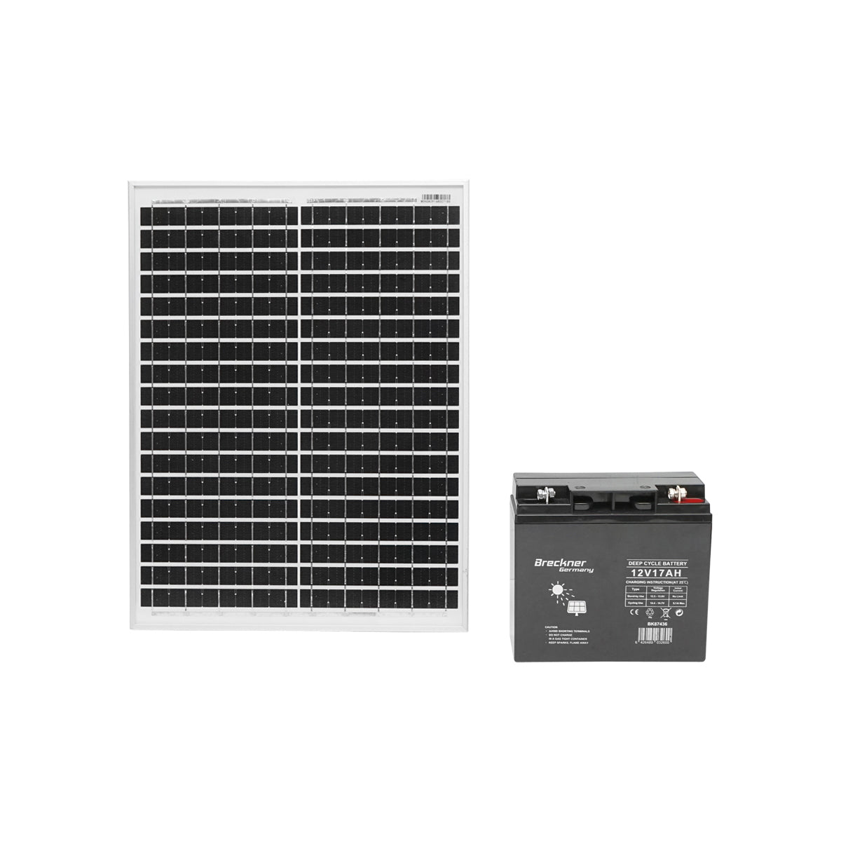 20W monocrystalline photovoltaic solar panel 460x350x135mm with 12V/17Ah battery, 12/24V 10Ah regulator and 2x USB ports Breckner Germany