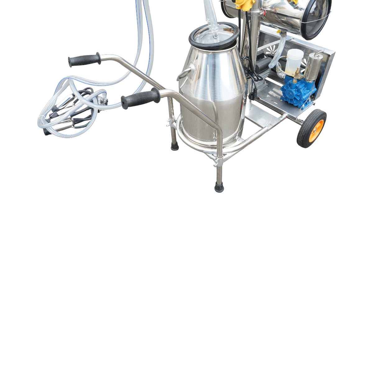 Single post milking machine 750W, 220V stainless steel 25L tank, milking group with 4 teats, vacuum pressure 40-50 kPa, pulsations 60-80 cpm