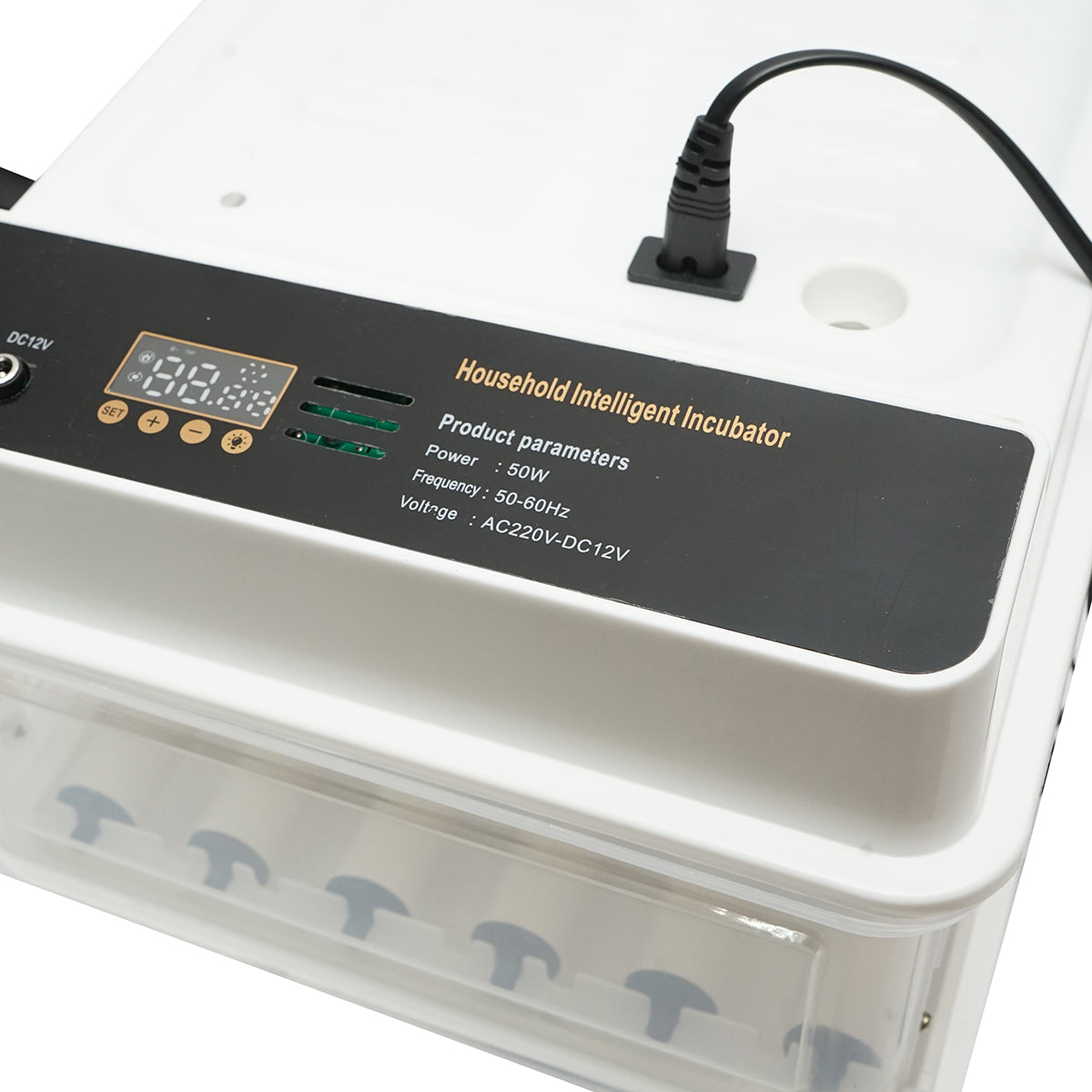 Automatic incubator 30 eggs 50W, 12V-220V, automatic rotation, temperature control, humidity, electronic display