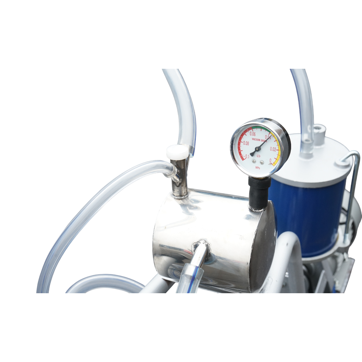 Single post milking machine 550W, 220V, stainless steel bucket 25L, milking group with 4 teats, vacuum pressure 40-50 kPa, pulsations 64 cpm