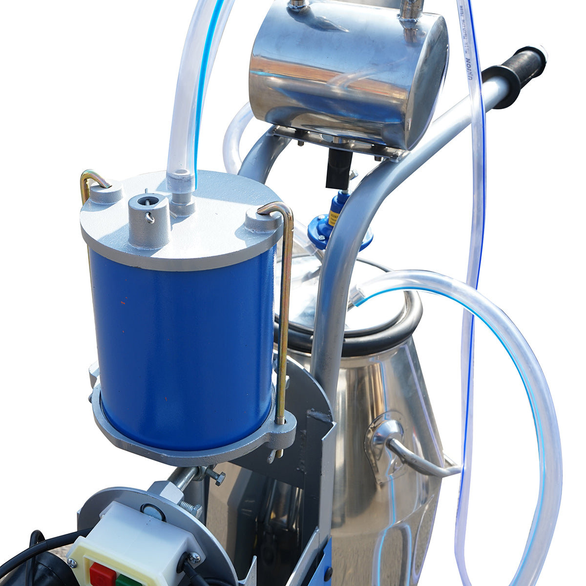 Single post milking machine for cows 550W, 220V stainless steel tank 25L, milking group with 2 liners, vacuum pressure 45-50 kPa, pulsations 60-80 cpm