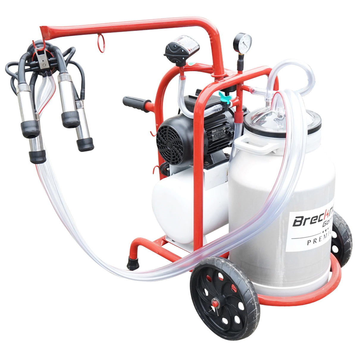 Milking machine for cows with a 160cc collector group, electrostatically painted chassis, 30L aluminum bucket, 1 post Breckner Germany