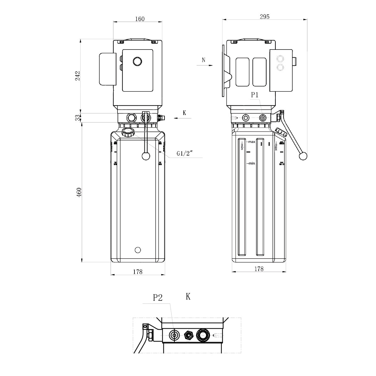 220V/50Hz dump pump 2.2 kW, 170 bar, 10L plastic tank Breckner Germany