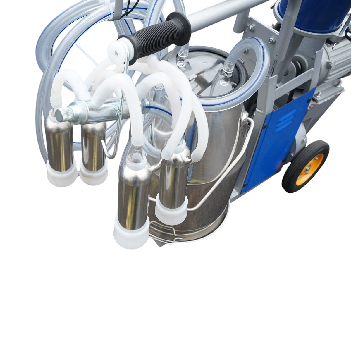 Single post milking machine 550W, 220V, stainless steel bucket 25L, milking group with 4 teats, vacuum pressure 40-50 kPa, pulsations 64 cpm
