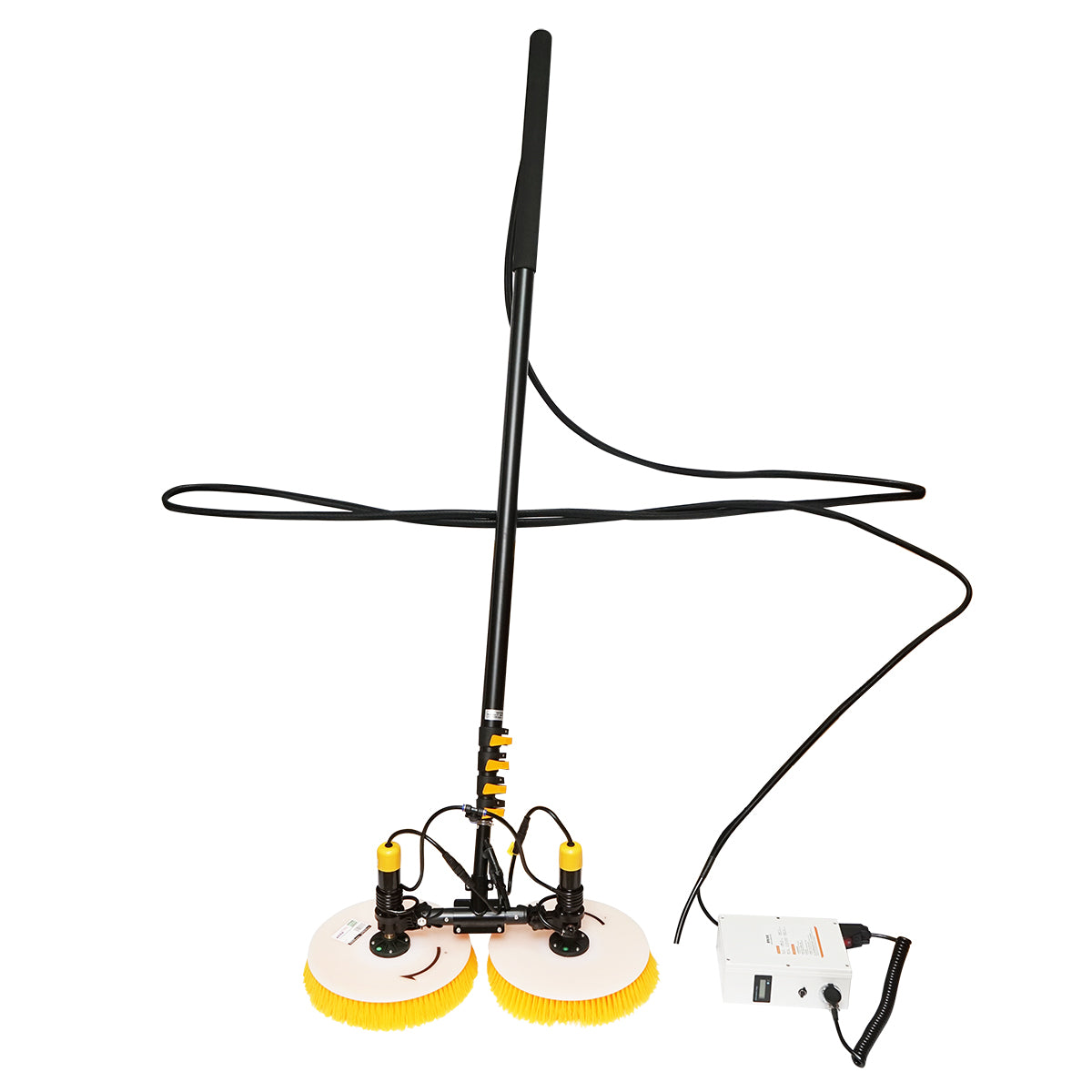 Solar panel cleaning system with 2 brushes, 24V/26Ah battery and arm up to 7.5 m