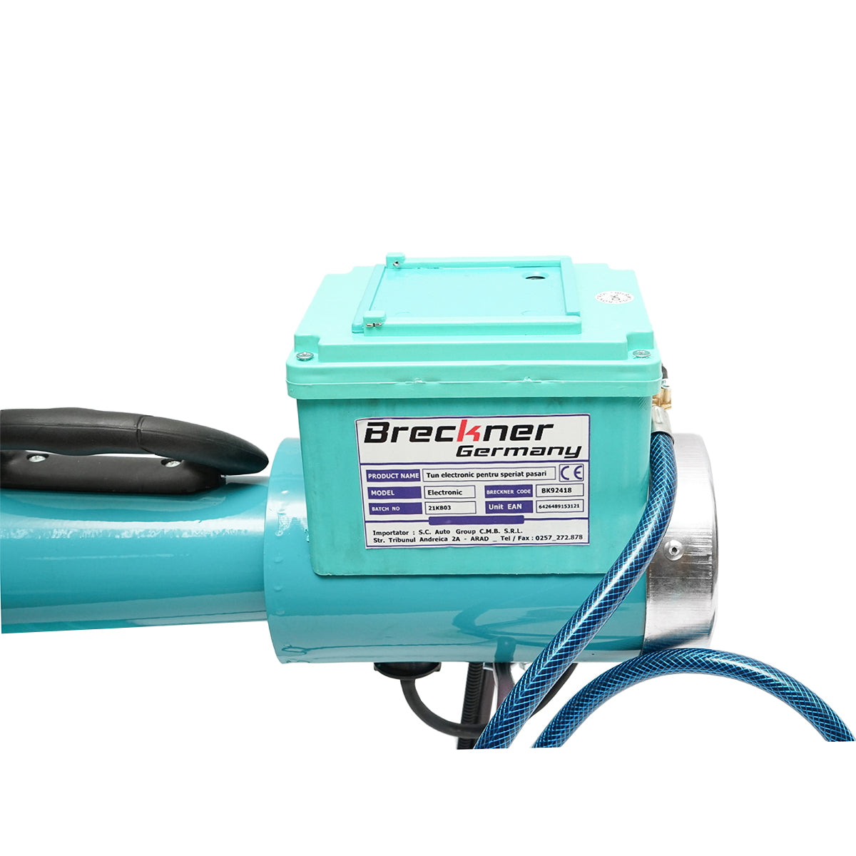 Electric bat on battery with 220V socket charger, gas explosion to scare birds Breckner Germany